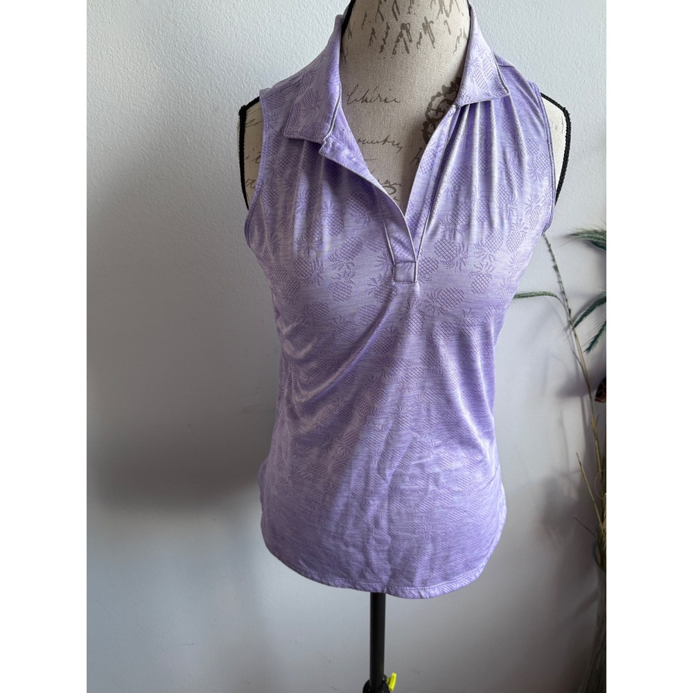 Tommy Bahama Island Zone Sleeveless Golf‎ Polo Top Pineapple Print Purple